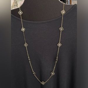 NWT Whimsical necklace in antique brass with aurora borealis crystals